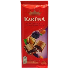 Pieninis šokoladas su razinom ir riešutais"Karūna"(chocolate with rasins and nuts) 90g
