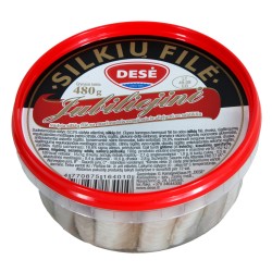 "Desė jubiliejinė" Sūdyta silkių filė su marinuotais svogūnais aliejuje 480g (Herring fillet with onions)