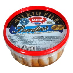 "Desė Šventinė" Sūdyta silkių filė su džiovintais pomidorais aliejuje 480g  (Herring fillet with dry tomatoes)