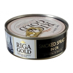 "Riga gold" Rūkyti šprotai aliejuje 240g grynas svoris 168g (Smoked sprats in oil)