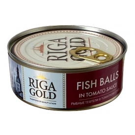 "Riga gold" Žuvies frikadelės pomidorų padaže 240g (Fish balls in tomato sauce)